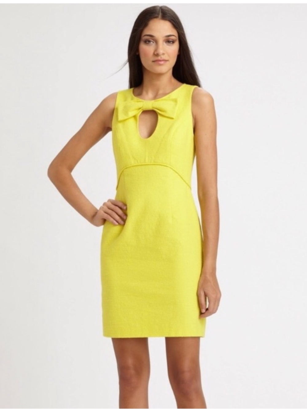 Trina Turk Elegant Yellow Sleeveless Bow Cocktail Dress